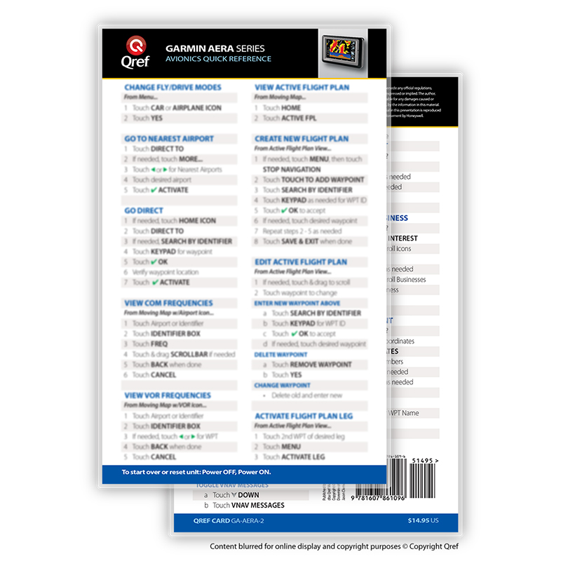 QREF Garmin 196 Single Card