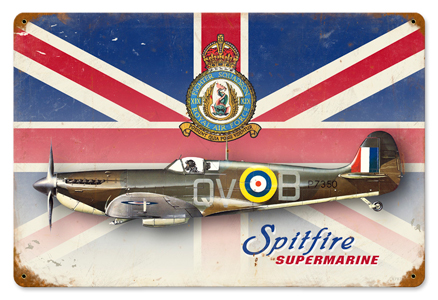 Spitfire Union Jack Metal Sign 18X12