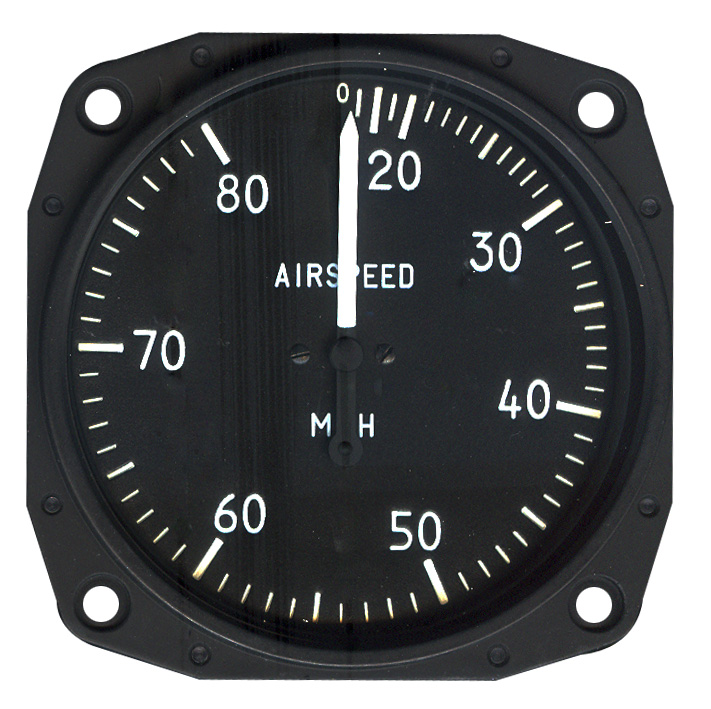 Skysports Non-TSO 3-1/8 Airspeed Indicator 20-80 MPH Dense Scale