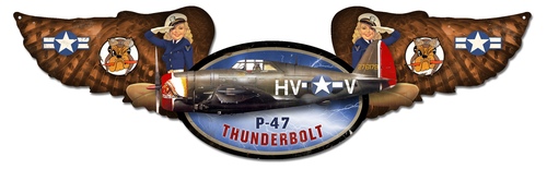 Thunderbolt Winged Oval Metal Sign 35X10