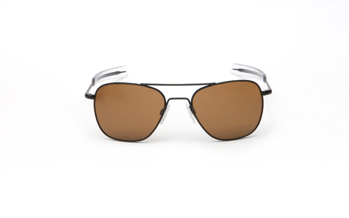 Randolph Aviator Sunglasses - 55MM Matte Black Bayonet Temple Tan Lens