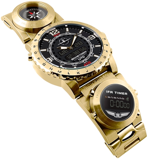 Scheyden True Aviator Steam Gauge Gold Stainless