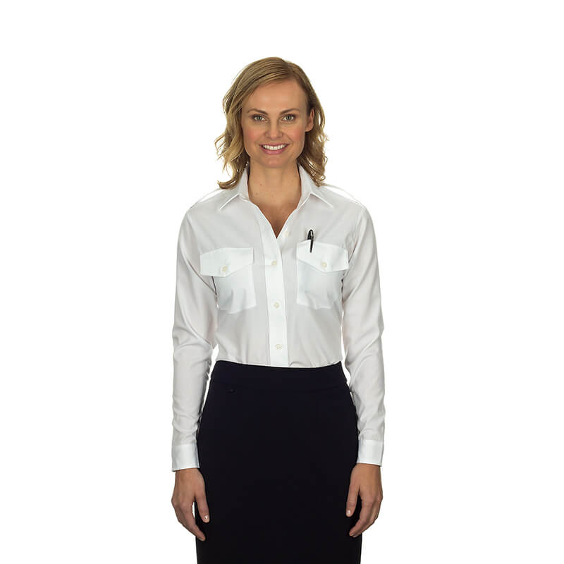 Aviator Pilot Shirt Women Long Sleeve 24 White