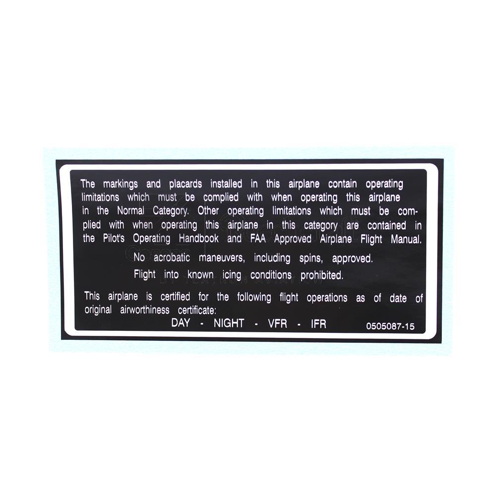 PLACARD-OPER LIMIT