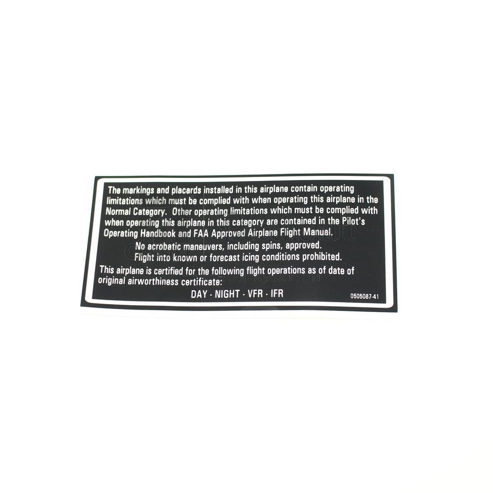 PLACARD OPERATIONAL LIMITS
