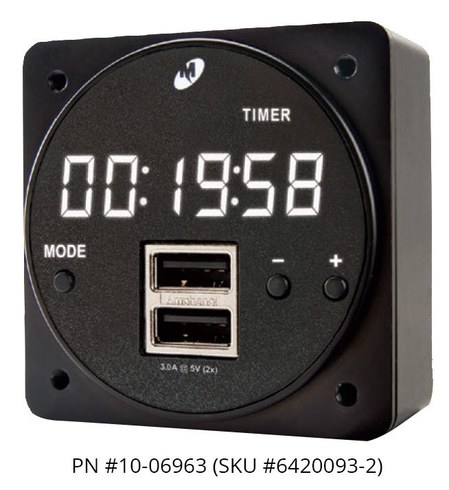 Mid-Continent Instruments and Avionics CHRONOS Digital Clock 6420093-2 Dual USB