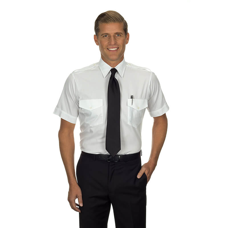 Aviator Pilot Shirt Men Short Sleeve 20 White
