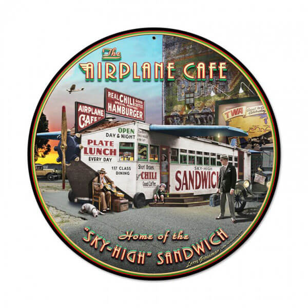 Airplane Cafe Metal Sign 14 Rnd