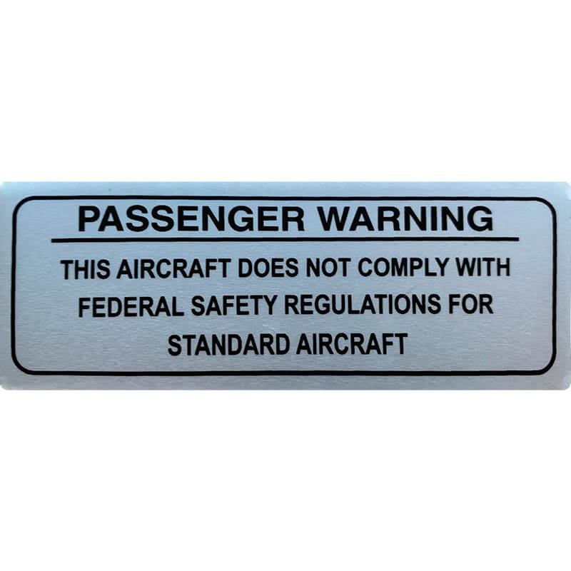 Passenger Warning Placard Aluminum