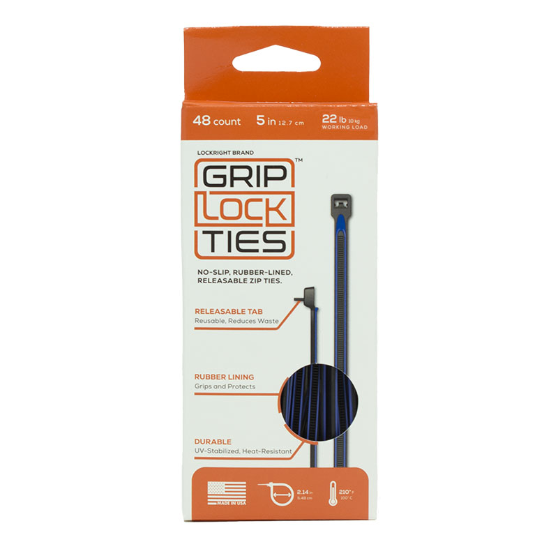 GripLockTies - Releasable 5" Black Nylon - Orange Rubber - Box Of 48