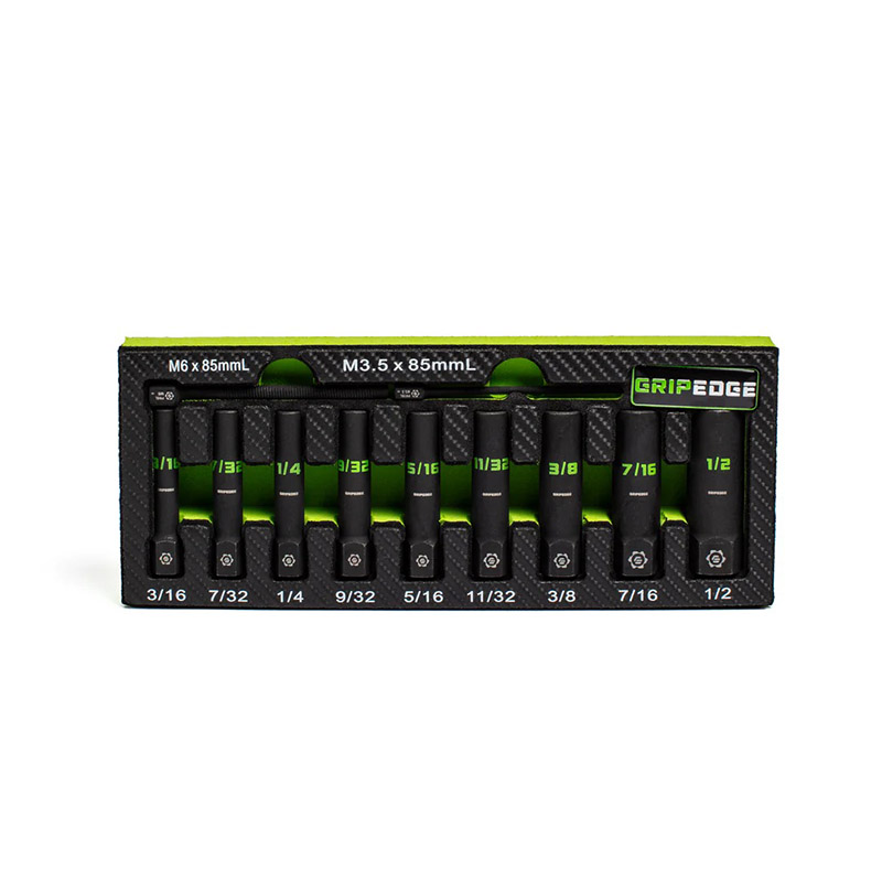 GRIPEDGE - 9-Pc 1/4 Drive SAE Deep Socket Extractor Set