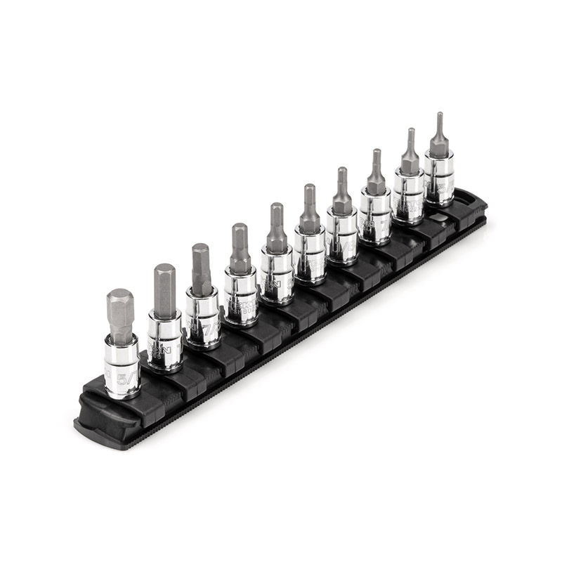 TEKTON - 1/4 Inch Drive Hex Bit Socket Set With Rail 10-Piece (5/64-5/16 In) SHB90105