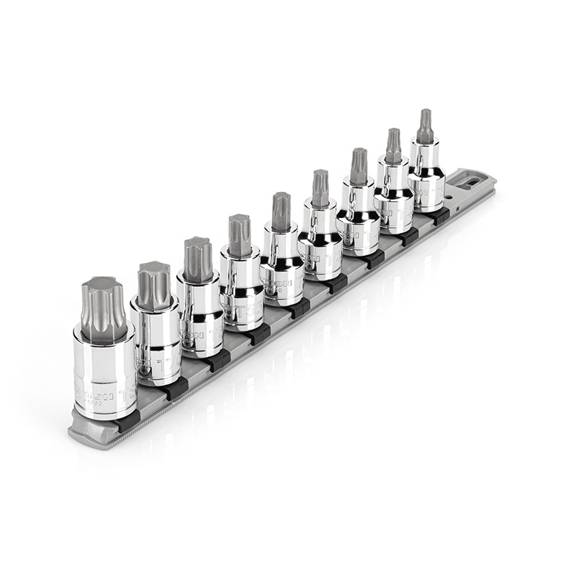 TEKTON - 1/2 Inch Drive Torx Bit Socket Set With Rail 9-Piece (T30-T80) SHB92107