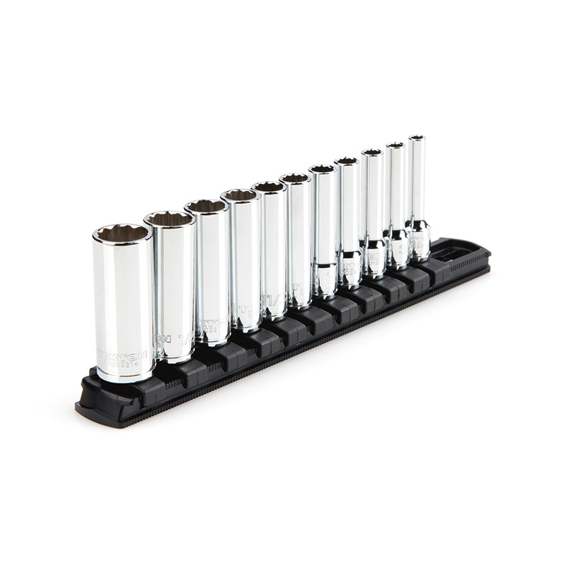 TEKTON - 1/4 Inch Drive Deep 12-Point Socket Set With Rail 11-Piece (5/32-9/16 In.) SHD90107