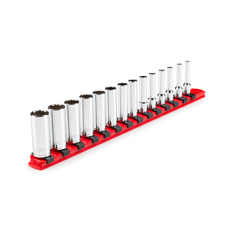 TEKTON - 1/4 Inch Drive Deep 12-Point Socket Set With Rail 14-Piece (4-15 Mm) SHD90114