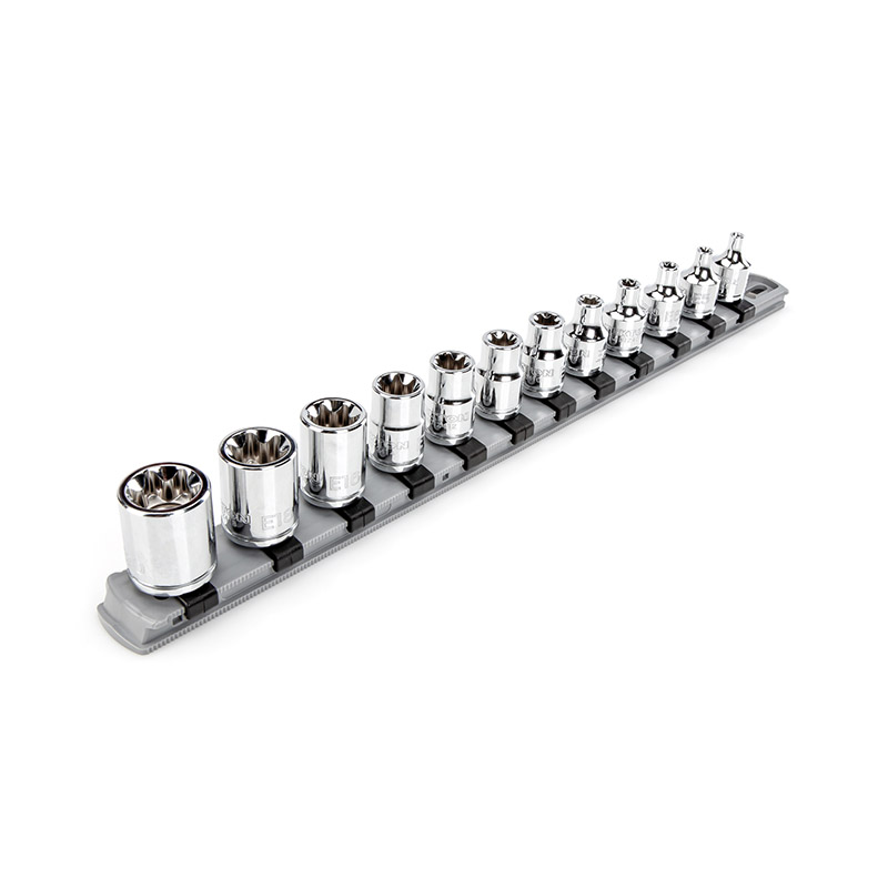 TEKTON - 3/8 Inch Drive External Star Socket Set With Rail 12-Piece (E4-E20) SHD91117