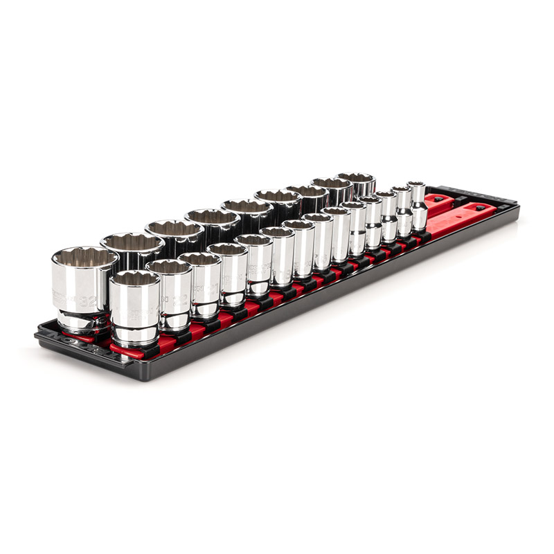 TEKTON - 1/2 Inch Drive 12-Point Socket Set With Rails And Tray 23-Piece (10-32 Mm) SHD92120