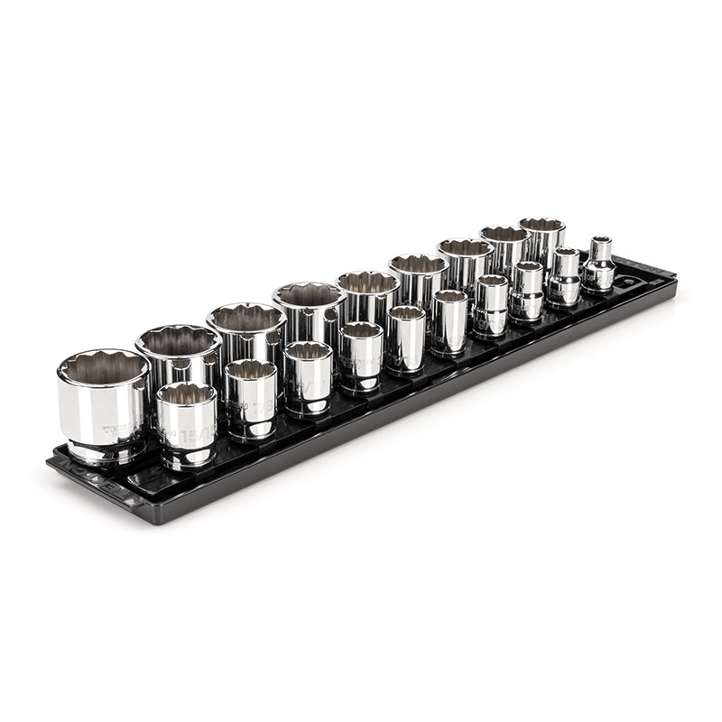TEKTON - 1/2 Inch Drive 12-Point Socket Set With Rails And Tray 19-Piece (3/8 - 1-1/2 In.) SHD92126