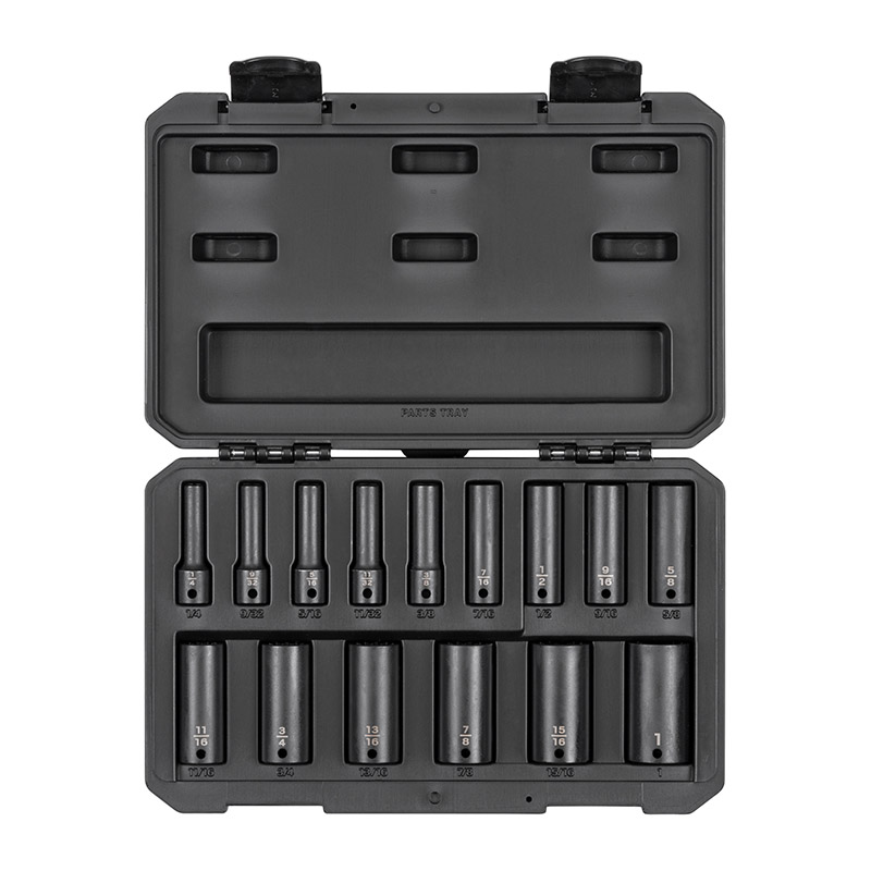 TEKTON - 3/8 Inch Drive Deep 12-Point Impact Socket Set With Case 15-Piece (1/4-1 In.) SID91305