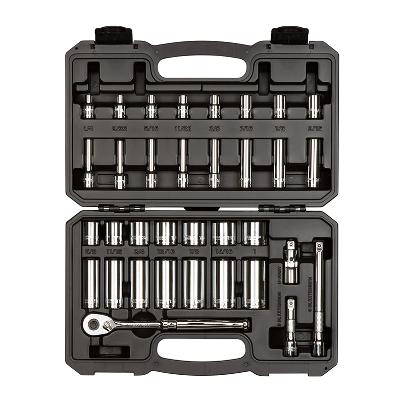 TEKTON - 3/8 Inch Drive 6-Point Socket And Ratchet Set With Case 34-Piece (1/4-1 In.) SKT15101