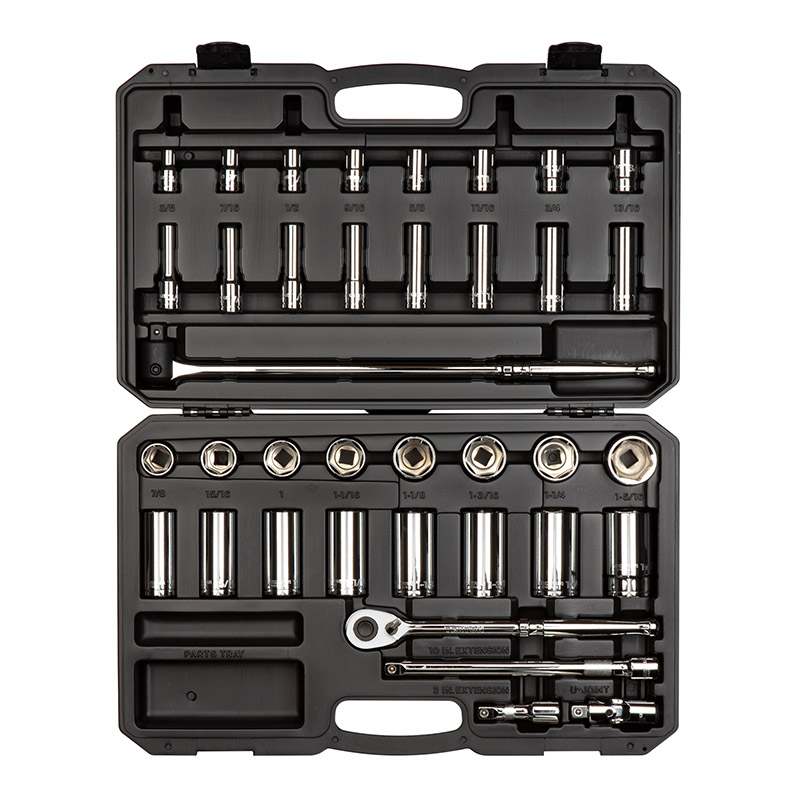 TEKTON - 1/2 Inch Drive 6-Point Socket And Ratchet Set With Case 37-Piece (3/8 - 1-5/16 In.) SKT25101