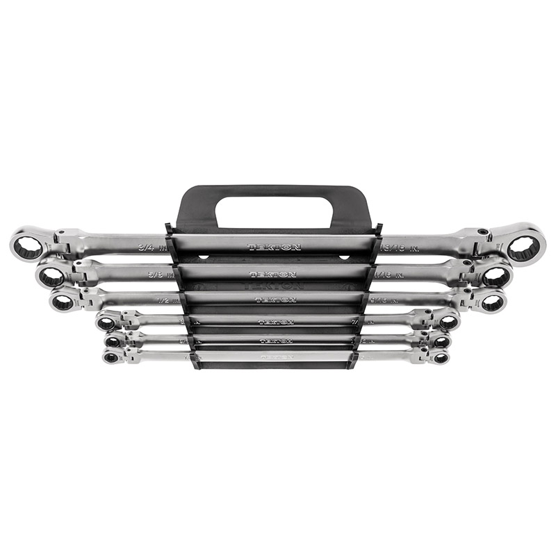 TEKTON - Long Flex Head 12-Point Ratcheting Box End Wrench Set With Holder 6-Piece (1/4-13/16 In.) WRB96200