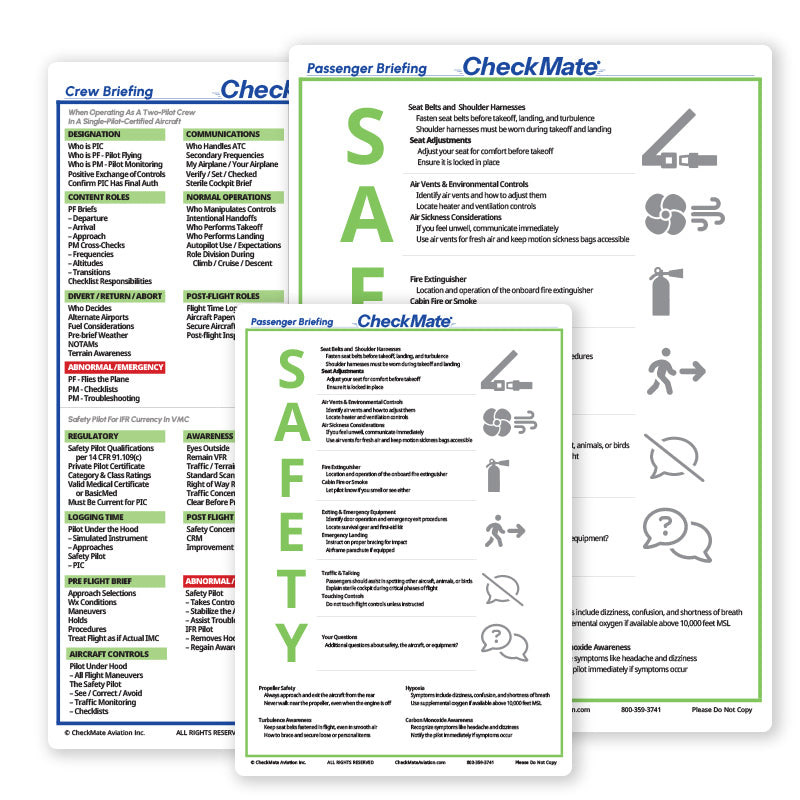Checkmate Crew & Passenger Briefing Cards - Standard