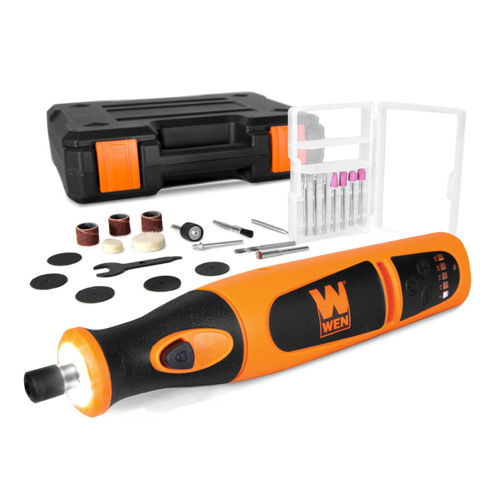 Wen 23072 Variable Speed Lithium-Ion Cordless Rotary Tool Kit With 24-Piece Accessory Set Charger And Carrying Case