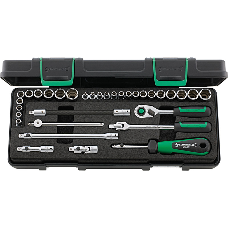 STAHLWILLE Quick Release Socket Set - 1/4 Inch Drive - Metric / SAE - 33 Piece