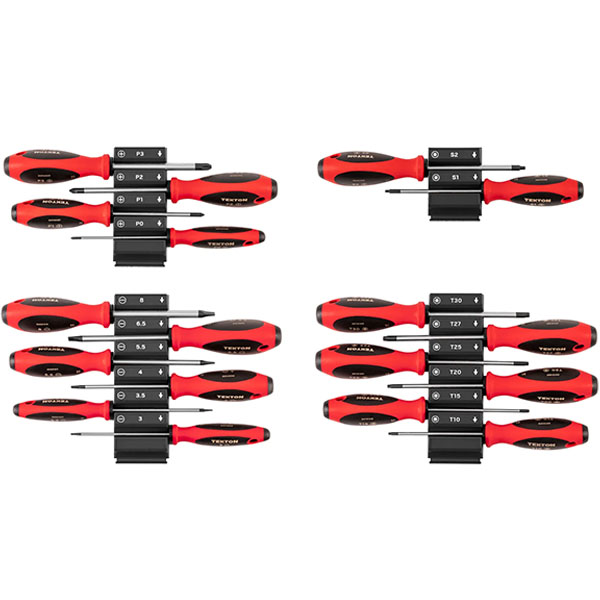 Tekton - Phillips Slotted Torx Square Screwdriver Set With Black Modular Organizers - 4 Inch Shanks 18-Piece