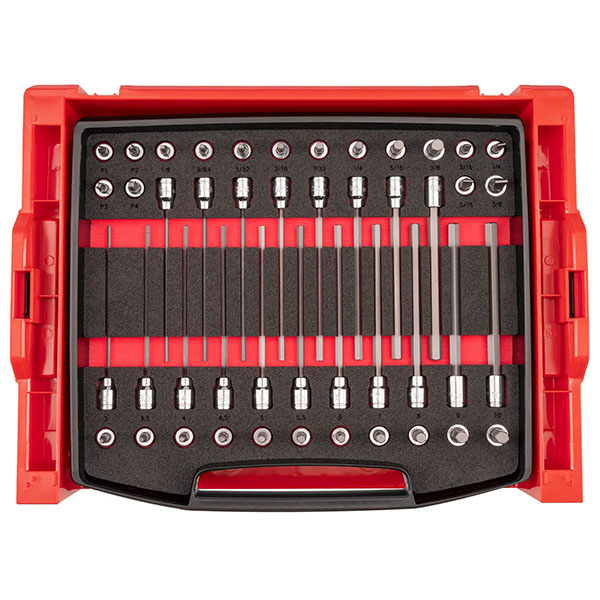 Tekton - 3/8 Inch Drive Standard And Long Bit Socket Set With Open Top Drawer And Rack (46-Piece)