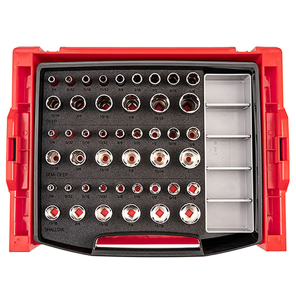 Tekton - 3/8 Inch Drive Shallow Semi-Deep And Deep 6-Point Socket Set With Open Top Drawer And Rack 45-Piece (1/4 - 1 In.)