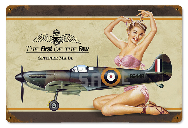 Spitfire Pin Up Metal Sign 18X2