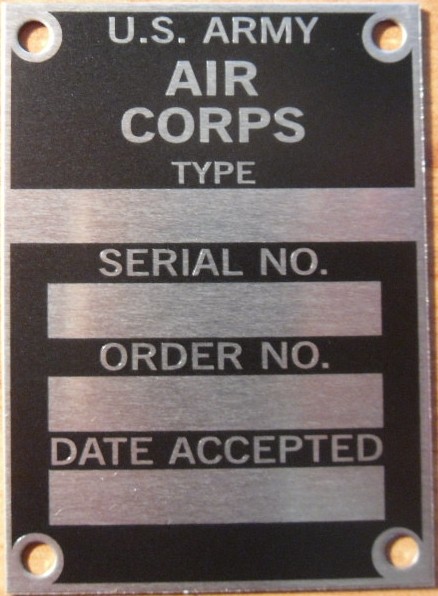 U.S. Army Air Corp Data Plate