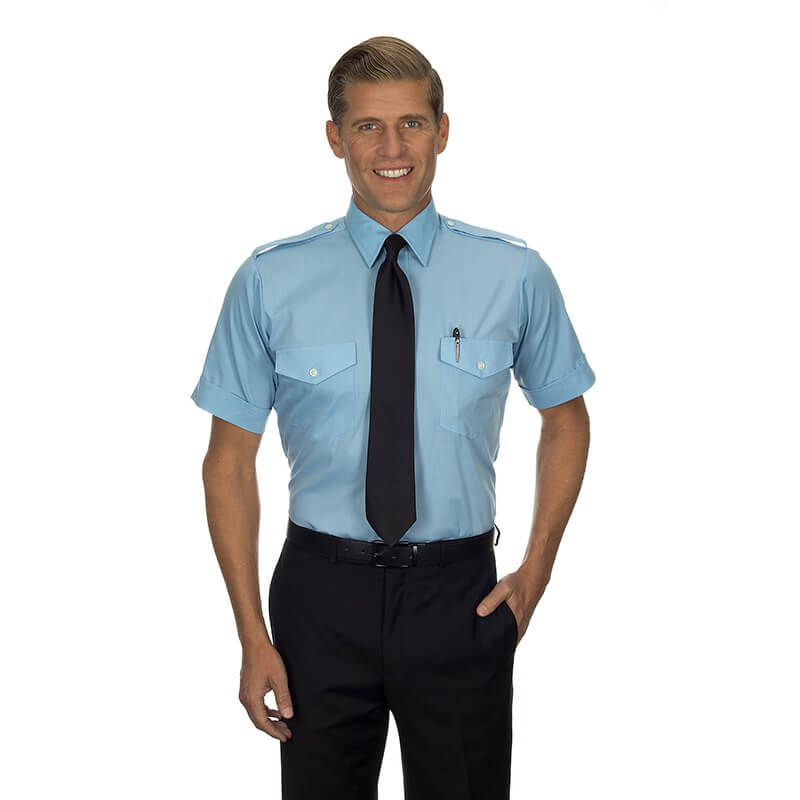 Aviator Pilot Shirt Men Short Sleeve 18 Blue