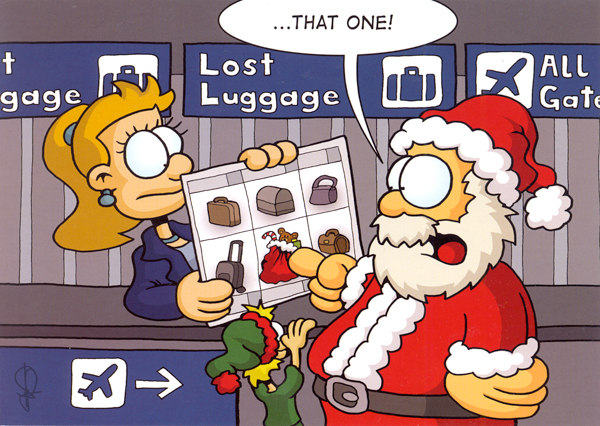 Santa At Lost Luggage Christmas Cards 10 Pack