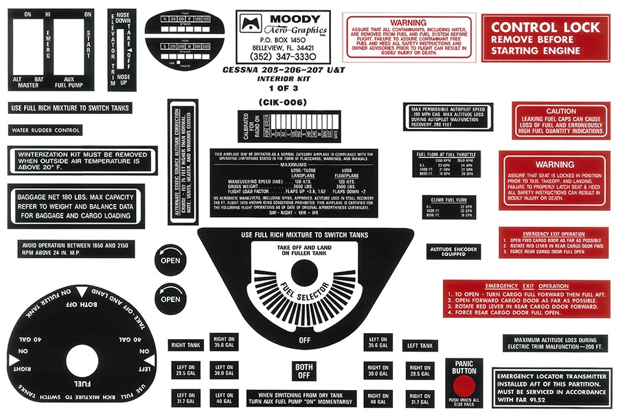 Interior Decal Set Cessna 120 - 152 Black On White