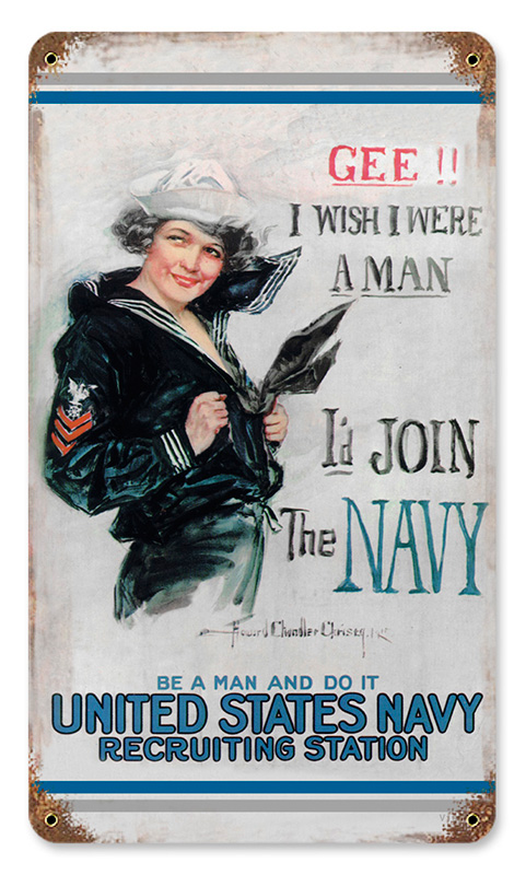 Gee Navy Metal Sign 8X14