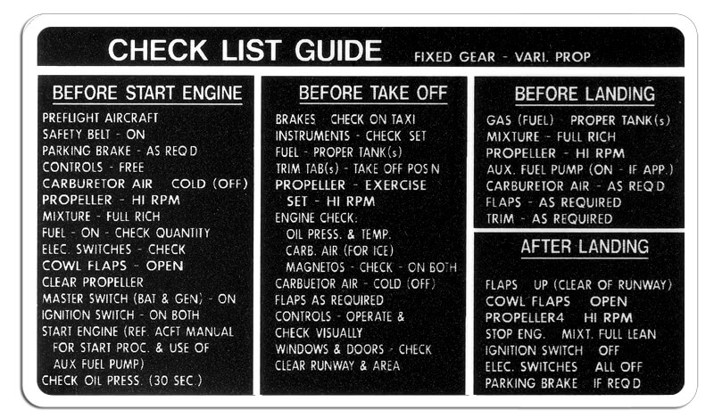 Fixed Gear Var Prop Checklist