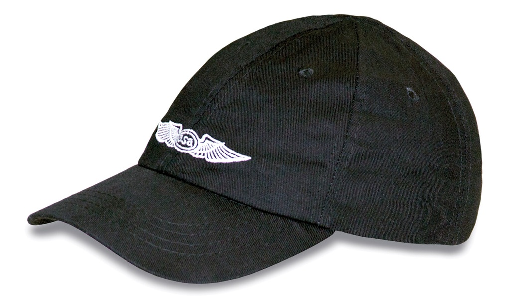 ASA BASEBALL CAP BLACK W/ EMBROIDERED WHITE ASA WINGS