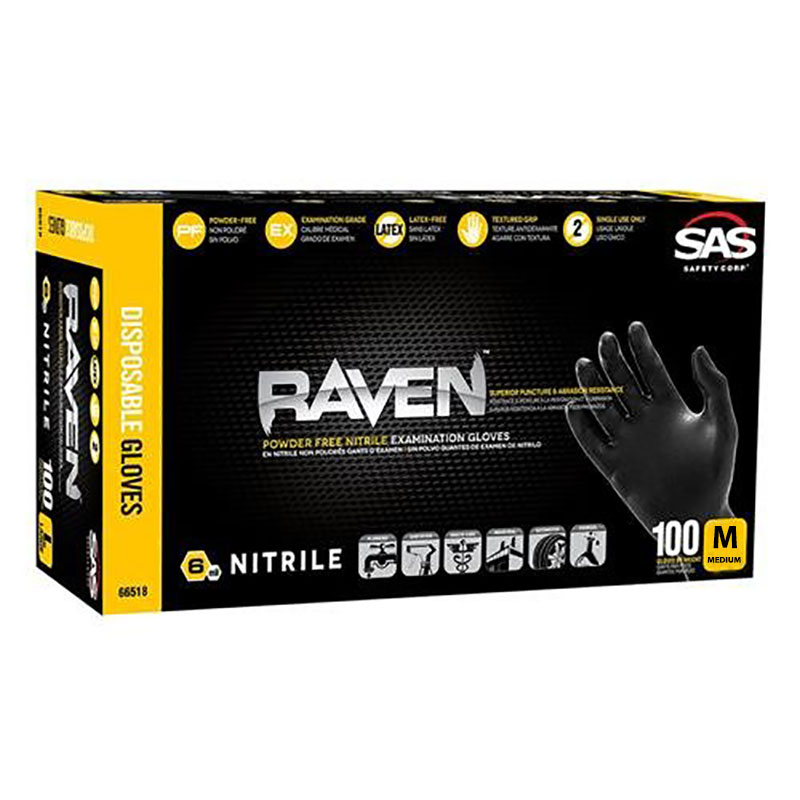 Sas 66517 Raven Gloves Medium 100 Per Box