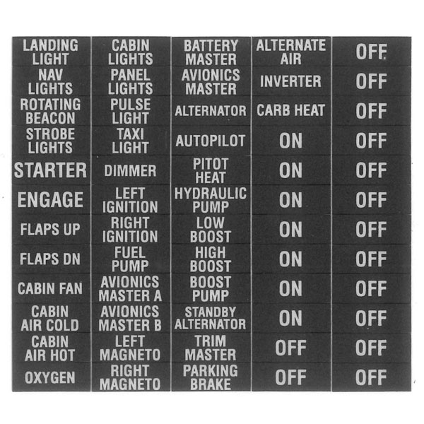 Bezel Switch Label Sheet