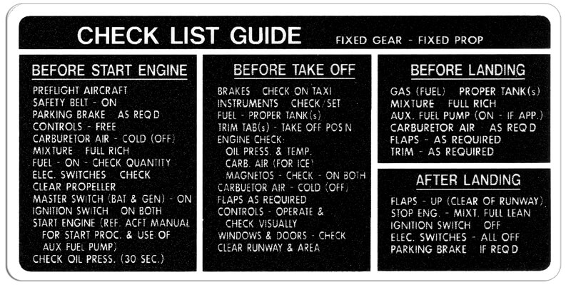 Fixed Gear Fixed Prop Chklist