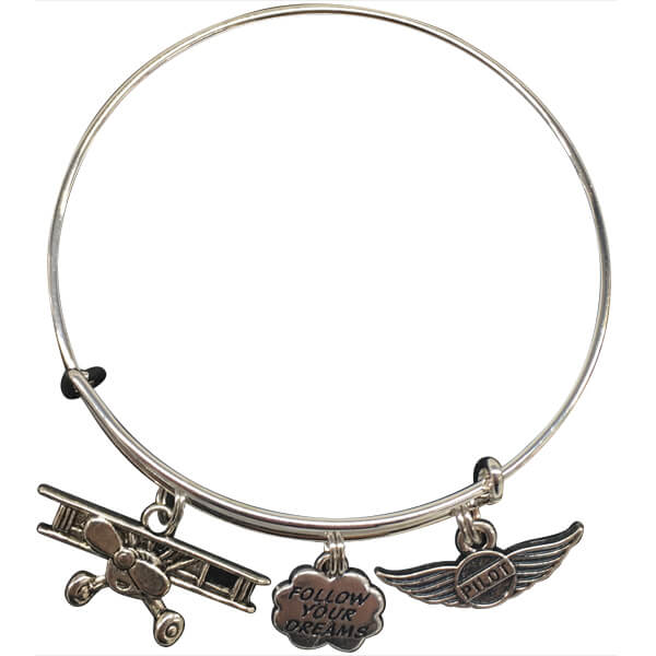 BIPLANE/"FOLLOW YOUR DREAMS/ PILOT WING CHARM BANGLE BRACELET