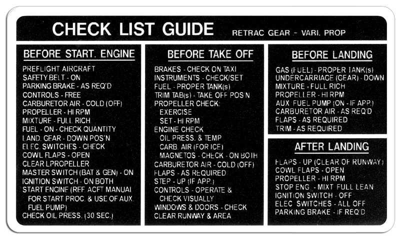 Checklist Guide Retrac Gear