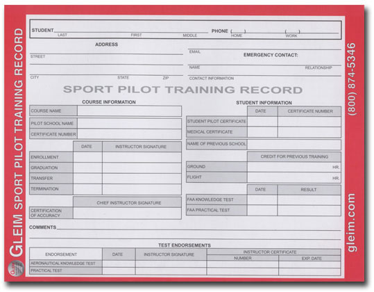 Gleim Sport Pilot Training Record