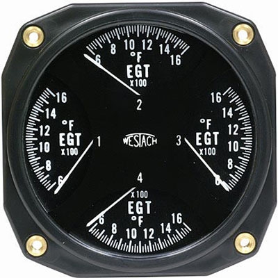 Westach 3-1/8 Square Quad EGT Gauge 600-1600F 3AQ2 Non-TSO