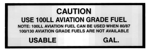 [RX1-14-00038] Caution Use 100Ll Avgas Placard