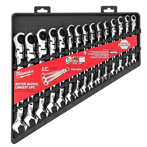 [RX1-12-05660] Milwaukee 15Pc Metric Flex Head Ratcheting Combination Wrench