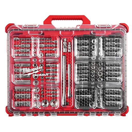 [RX1-12-06210] Milwaukee 106Pc 1/4 And 3/8 Metric & SAE Ratchet And Socket Set With Packout Low-Profile Organizer